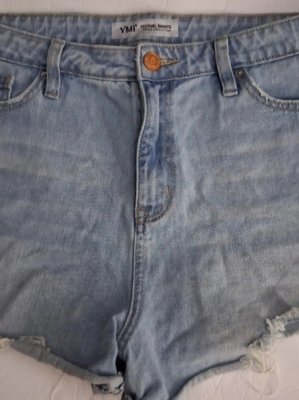 YMI Light Blue High-Rise Denim Shorts with Frayed Hem